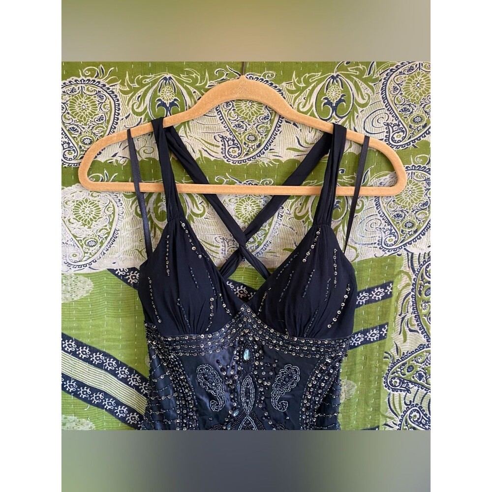RARE Y2K Sue Wong Nocturne Black Old Hollywood Whimsigoth Silk Beaded Gown 6 - Picture 5 of 16